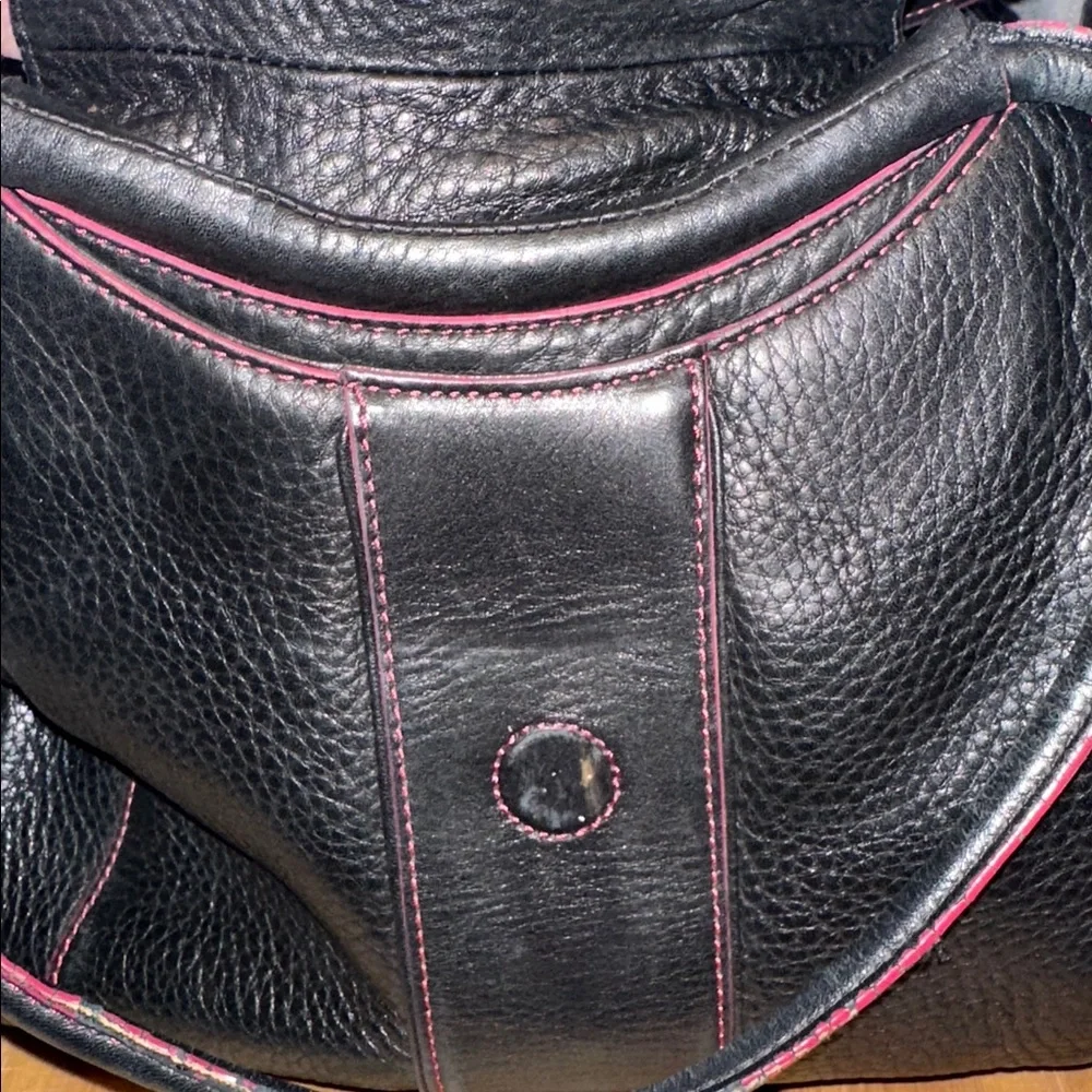 Cole Haan hand bag in black with magenta stitch and inside - Picture 3 of 9